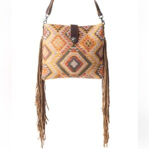 Western Boho Style Leather Fringe Shoulder Bag/ Cross Body Bag - New with Tags